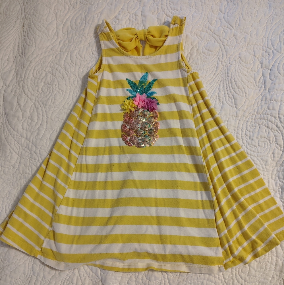 Tommy Bahama.Yellow Striped Dress with Pineapple Design